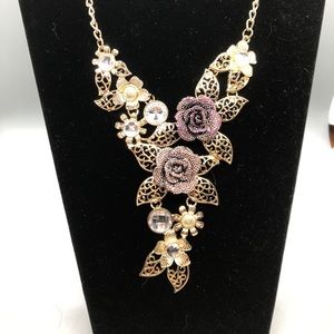 Floral rhinestone statement necklace
